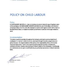 POLICY ON CHILD LABOUR - Eco Intelligent Growth